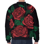 Red Roses Tattoo Print Zip Sleeve Bomber Jacket