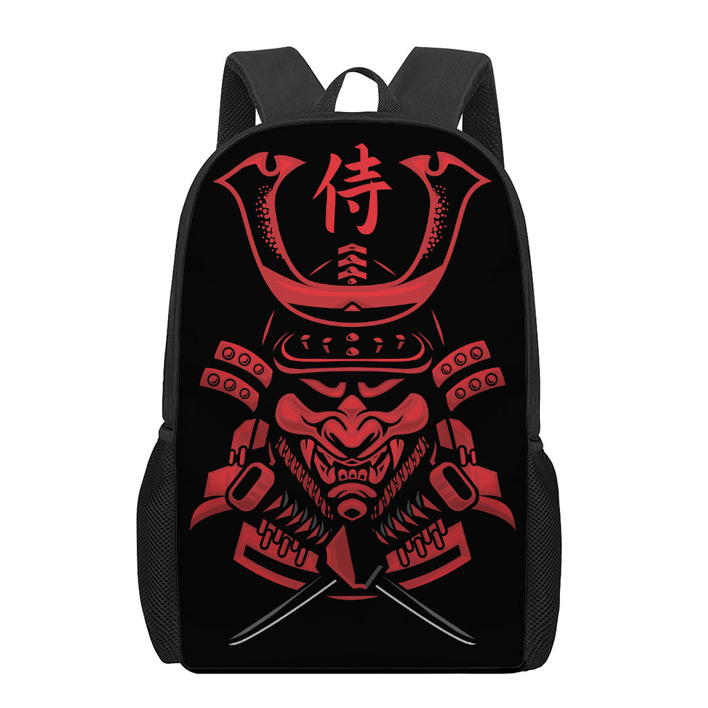 Red Samurai Mask Print 17 Inch Backpack