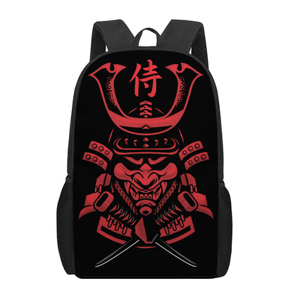 Red Samurai Mask Print 17 Inch Backpack