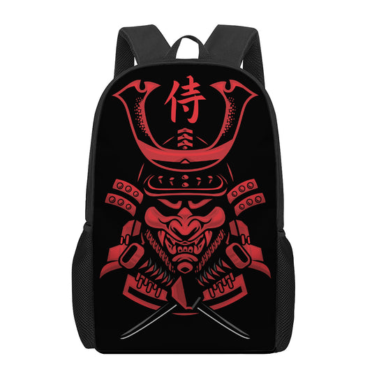 Red Samurai Mask Print 17 Inch Backpack