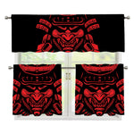 Red Samurai Mask Print 3 Piece Kitchen Curtains