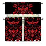 Red Samurai Mask Print 3 Piece Kitchen Curtains