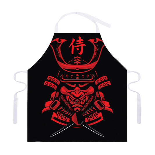 Red Samurai Mask Print Adjustable Apron
