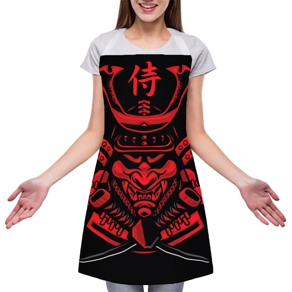 Red Samurai Mask Print Adjustable Apron