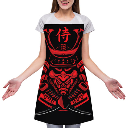 Red Samurai Mask Print Adjustable Apron