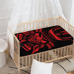 Red Samurai Mask Print Baby Crib Sheet
