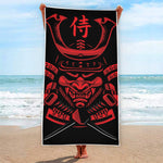 Red Samurai Mask Print Beach Towel