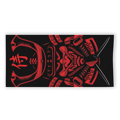 Red Samurai Mask Print Beach Towel