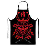 Red Samurai Mask Print Bib Apron With Pocket