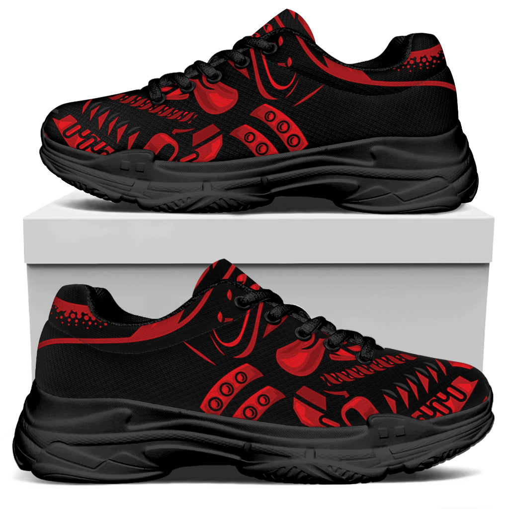 Red Samurai Mask Print Black Chunky Shoes