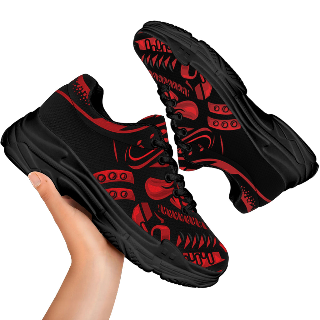 Red Samurai Mask Print Black Chunky Shoes