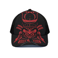 Red Samurai Mask Print Black Mesh Trucker Hat
