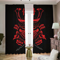 Red Samurai Mask Print Dimout Pencil Pleat Curtains