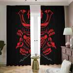 Red Samurai Mask Print Blackout Pencil Pleat Curtains
