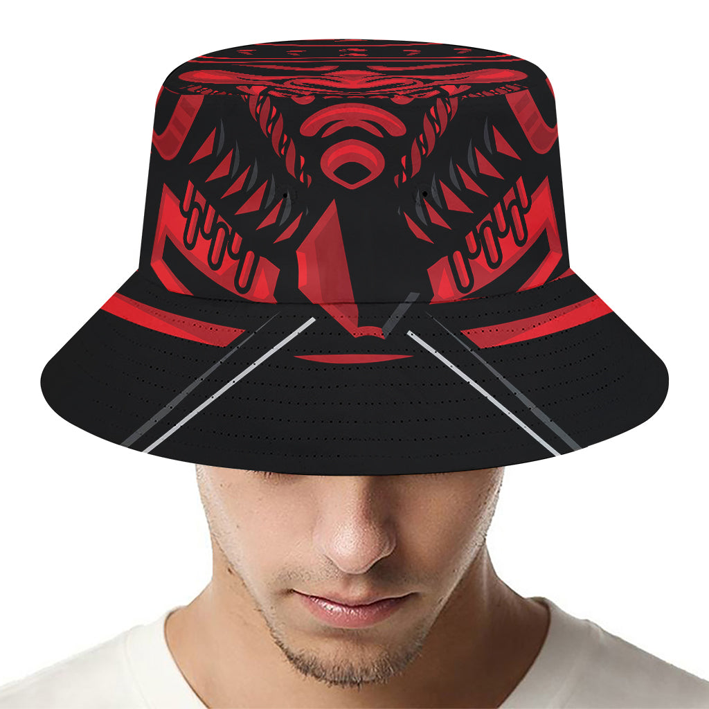 Red Samurai Mask Print Bucket Hat