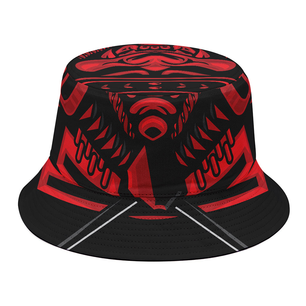 Red Samurai Mask Print Bucket Hat