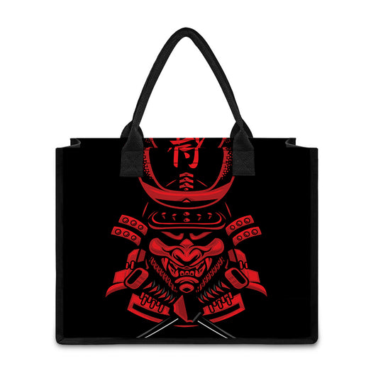 Red Samurai Mask Print Canvas Tote Bag