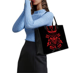Red Samurai Mask Print Canvas Tote Bag