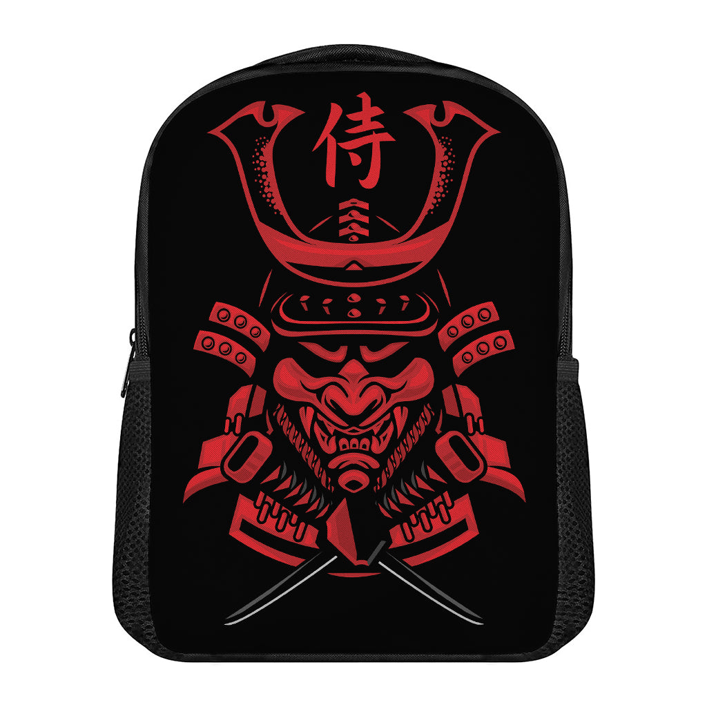 Red Samurai Mask Print Casual Backpack