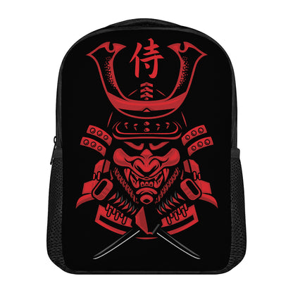 Red Samurai Mask Print Casual Backpack