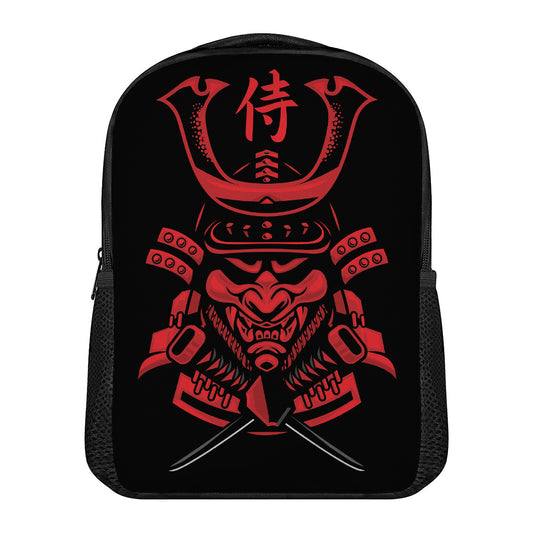 Red Samurai Mask Print Casual Backpack