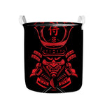 Red Samurai Mask Print Collapsible Laundry Basket