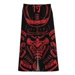 Red Samurai Mask Print Cotton Front Slit Maxi Skirt
