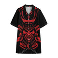 Red Samurai Mask Print Cotton Hawaiian Shirt
