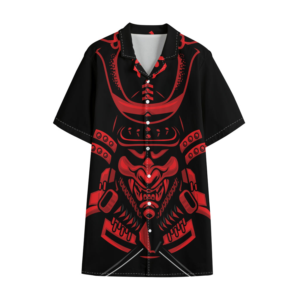 Red Samurai Mask Print Cotton Hawaiian Shirt