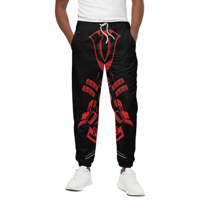Red Samurai Mask Print Cotton Pants