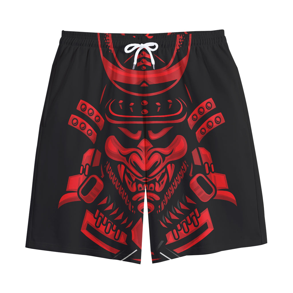 Red Samurai Mask Print Cotton Shorts