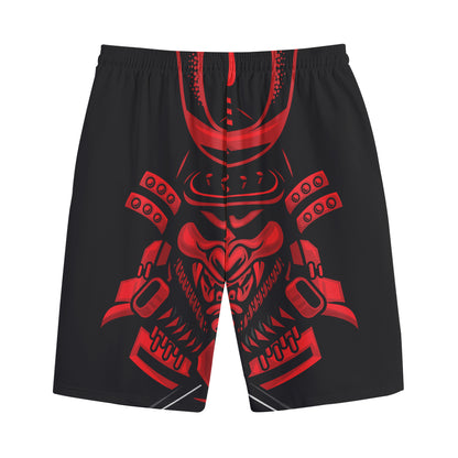 Red Samurai Mask Print Cotton Shorts
