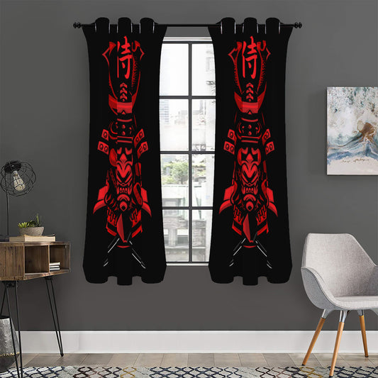 Red Samurai Mask Print Curtain