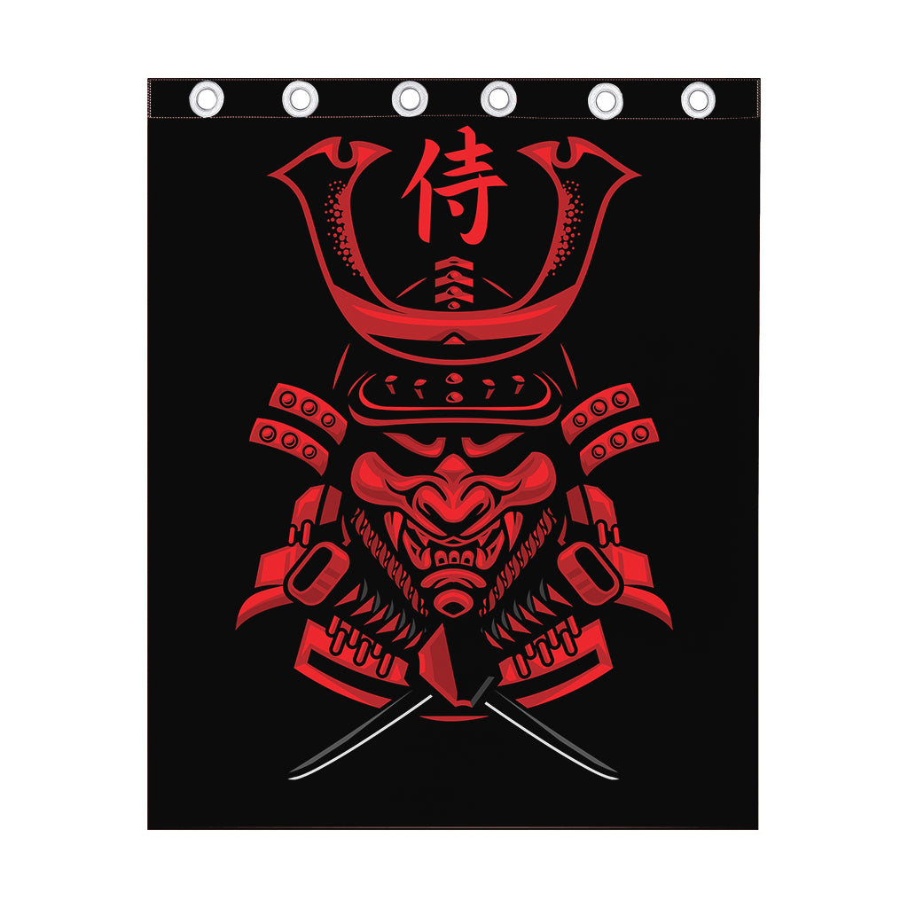 Red Samurai Mask Print Curtain