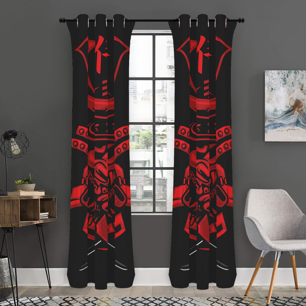 Red Samurai Mask Print Curtain