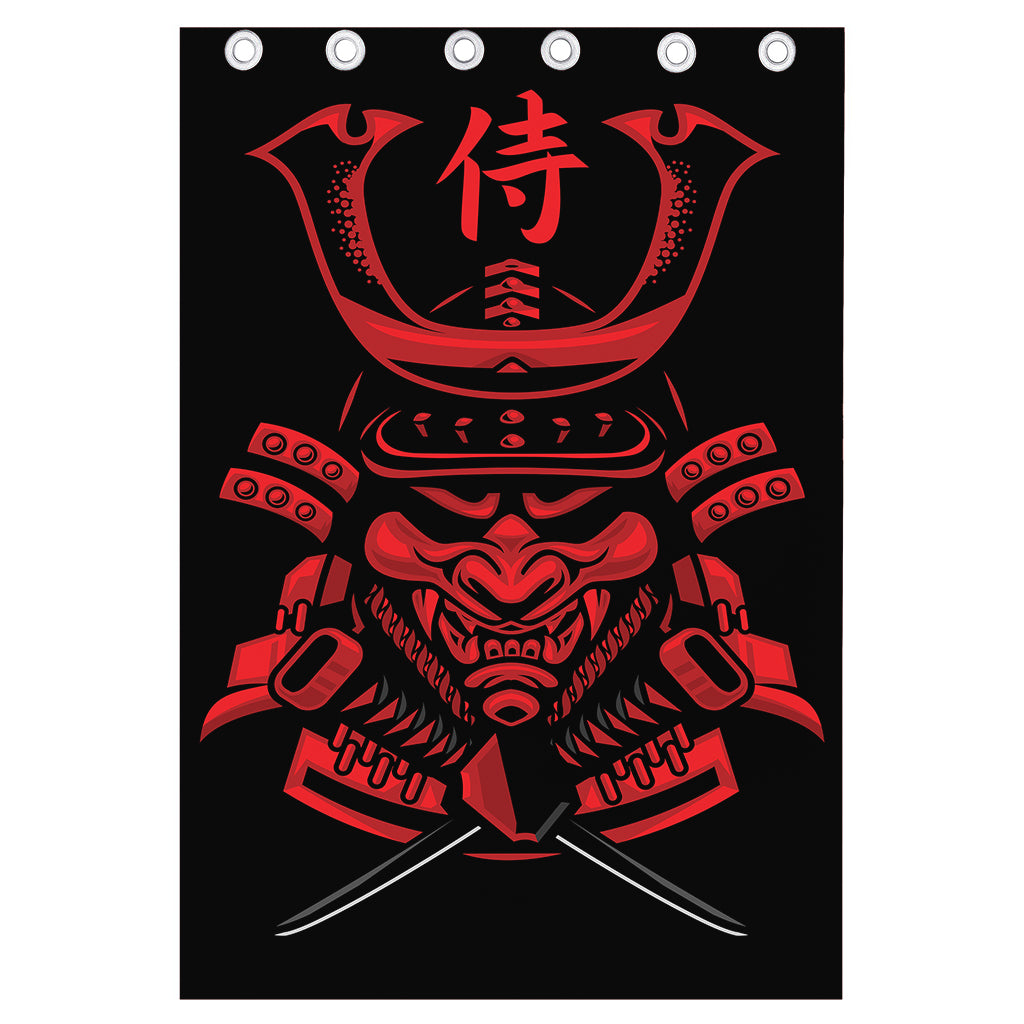 Red Samurai Mask Print Curtain