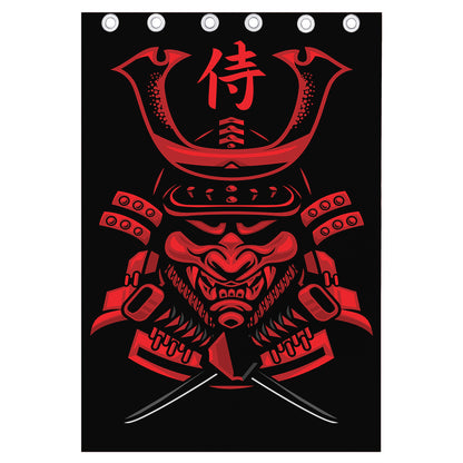Red Samurai Mask Print Curtain