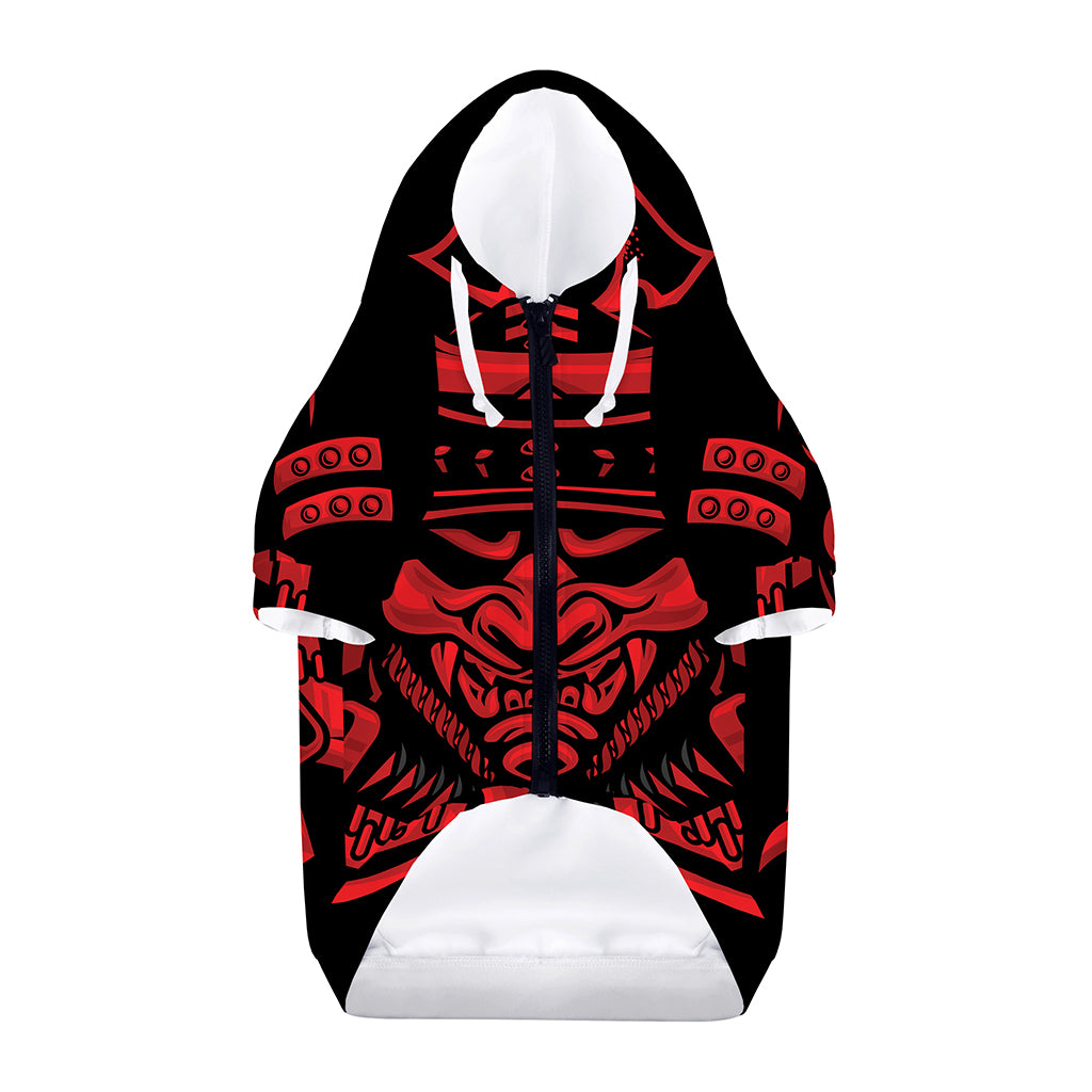 Red Samurai Mask Print Dog Zip Up Hoodie