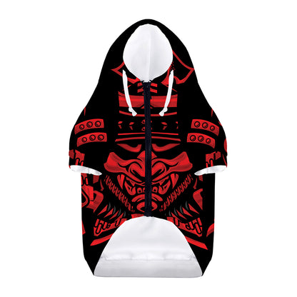 Red Samurai Mask Print Dog Zip Up Hoodie