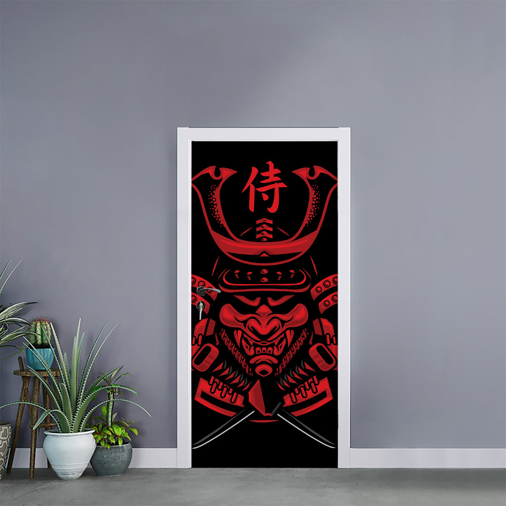 Red Samurai Mask Print Door Sticker