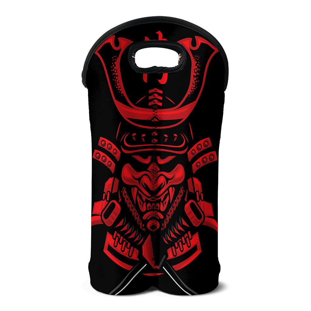 Red Samurai Mask Print Double Neoprene Wine Tote