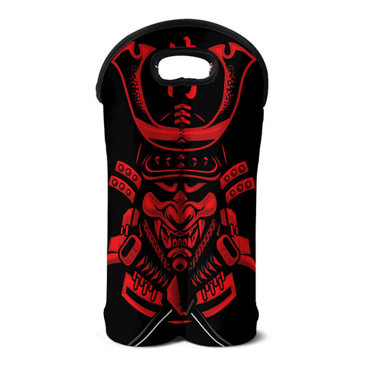 Red Samurai Mask Print Double Neoprene Wine Tote