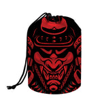 Red Samurai Mask Print Drawstring Makeup Bag