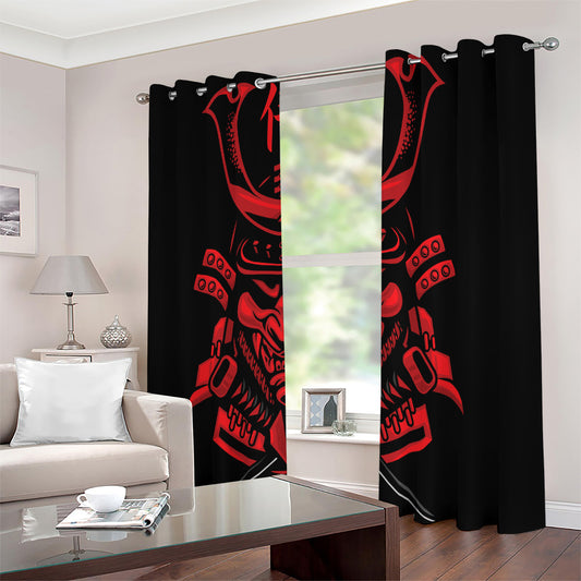 Red Samurai Mask Print Extra Wide Grommet Curtains
