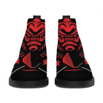 Red Samurai Mask Print Flat Ankle Boots