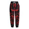 Red Samurai Mask Print Fleece Lined Knit Pants