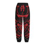 Red Samurai Mask Print Fleece Lined Knit Pants