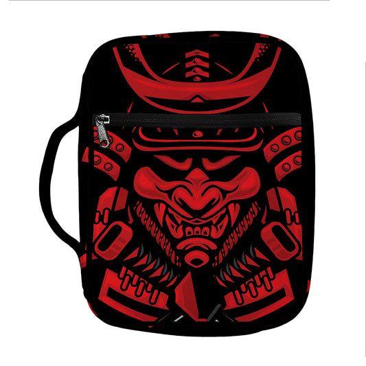 Red Samurai Mask Print Front Pocket Bible Bag