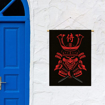 Red Samurai Mask Print Garden Flag