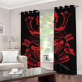 Red Samurai Mask Print Grommet Curtains